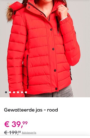 Gewatteerde jas rood maat 34 en 36