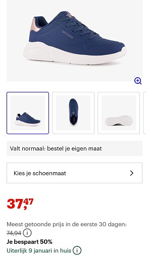 Skechers uno blauwe sneaker -50%