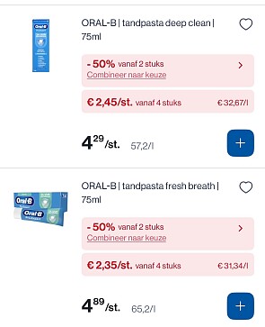 Oral B tandpasta -50% bovenop goedkoper prijs