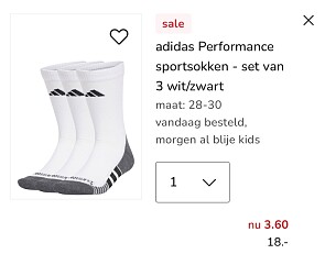 sportsokken Adidas set van 3 -80%