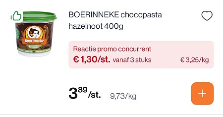 Boerinneke chocopasta veel goedkoper