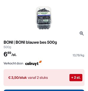 Blauwe bessen 500 gram voor 3,50€ ipv 6,89€