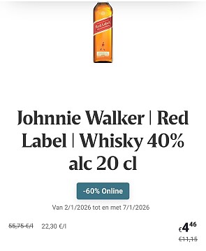 Johnnie walker red label whisky -60% op Delhaize.be