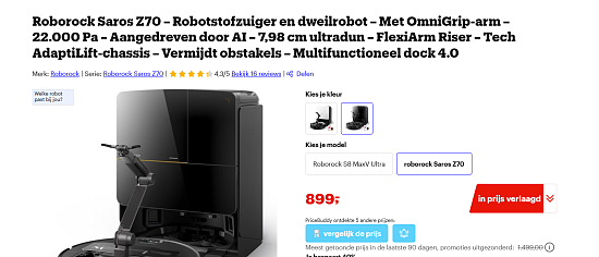Robotstofzuiger en dweilrobot Roborock Saros Z70