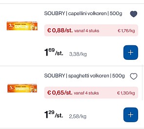 Soubry volkoren pasta in promo