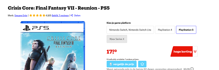 Gamers opgelet: mooie korting op Crisis Core: Final Fantasy VII - Reunion - PS5