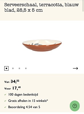 Serveerschaal terracotta blauw blad -50% bij dille&kamille