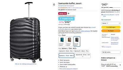 Samsonite Spinner L reiskoffer met 51% korting bij Amazon DE