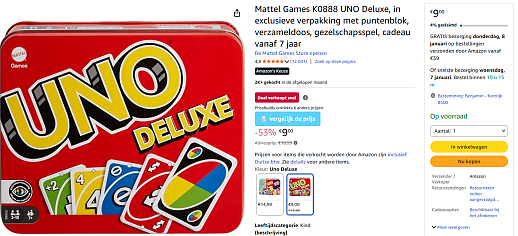 UNO Deluxe voor €9 ipv €18.99 bij Amazon DE