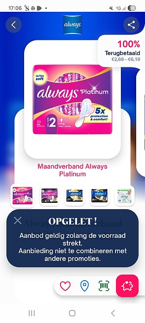 Always maandverband platinum en nacht 100% terugbetaald