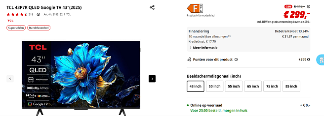 TCL 43P7K QLED Google TV 43"(2025)