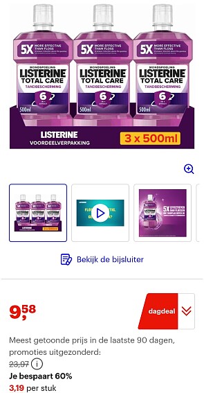 Listerine Mondwater Total Care 3 x 500 ml -60%