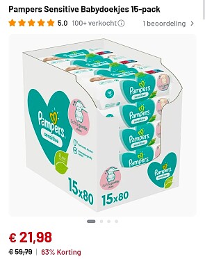 Pampers Sensitive of Fresh Clean babydoekjes 15 x 80