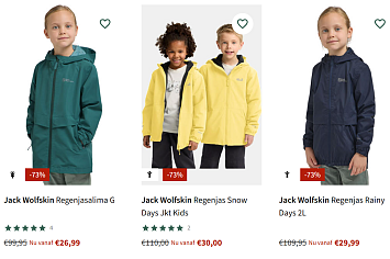 73% korting op Jack Wolfskin regenjasjes voor de kids