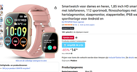 Smartwatch dames met 85% korting
