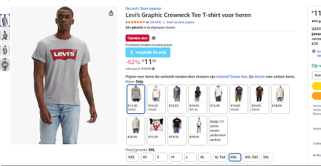 Levi's T shirt voor heren in maat xxl voor 11.30€