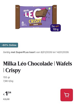 Milka chocolade Leo crispy 155 g -60% online deal op Delhaize.be