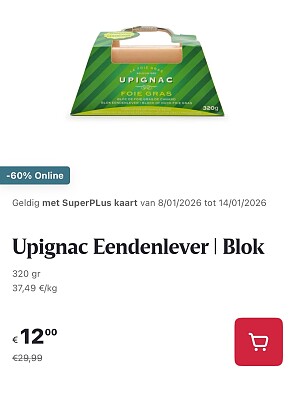 Upignac eendenlever blok 320 gram -60% op delhaize.be