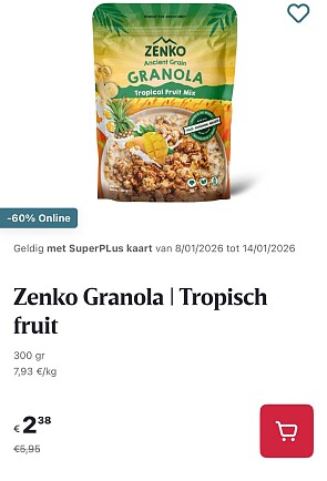 Zenko granola tropisch fruit -60% op Delhaize.be