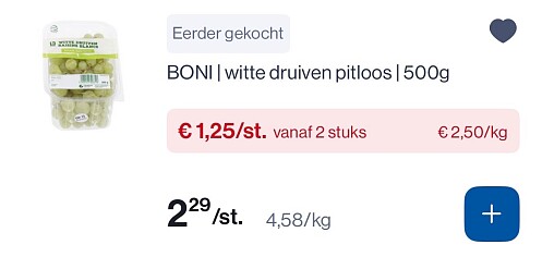 Boni witte pitloze druiven 500 gram -50%
