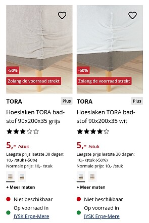 Hoeslakens aan de helft van de prijs