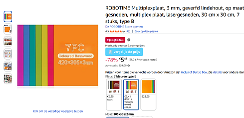 Mooie promo op platenROBOTIME Multiplexplaat, 3 mm 78% korting!