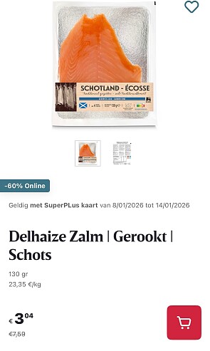 Gerookte Schotse zalm 130 gram -60% op Delhaize.be