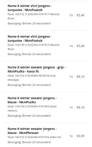 122,01€ uitgespaard op kinderkleding