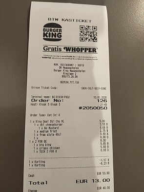 Burger king 2 burgers voor €8 + king deal