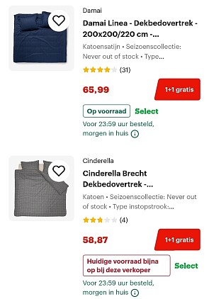1+1 gratis op dekbedovertrekken bij Bol