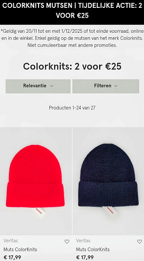 Colorknits mutsen 2 voor €25 bij Veritas