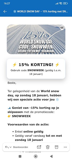 15% korting op je skipassen bij ice Mountain