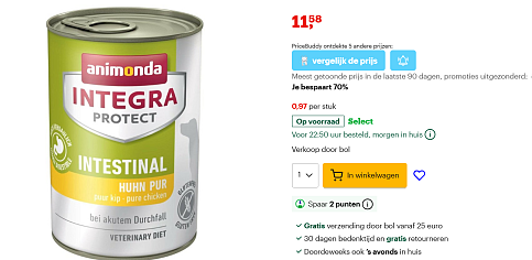 Animonda dieetvoer voor honden 12x400gr mogelijks prijsfout