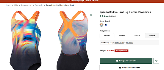 Speedo Badpak Eco+ Dig Placem Powerback 164 cm