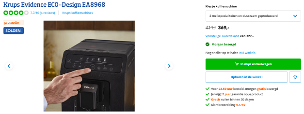 Krups Evidence ECO-Design koffiemachine voor 369 euro