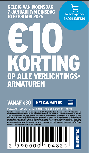 €10 korting op alle verlichtingsarmaturen vanaf €30 bij GAMMA