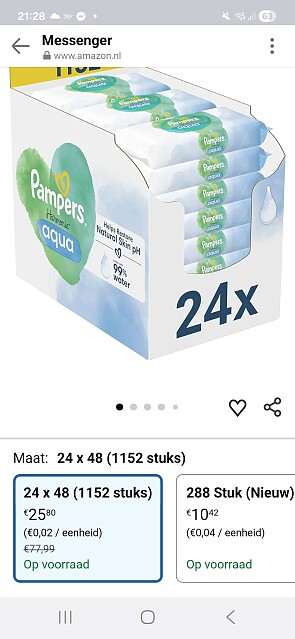 Pampers water baby doekjes 0,02€ per stuk