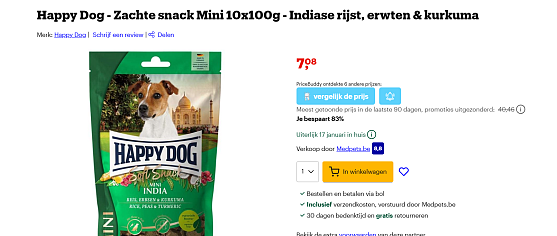 Happy Dog - Zachte snack Mini 10x100g - Indiase rijst, erwten & kurkuma