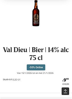 Val Dieu bier 14% -50% op Delhaize.be