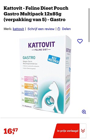 Kattovit - Feline Dieet Pouch Gastro Multipack 12x85g (verpakking van 5)