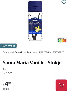 Santa Maria vanille stokje 1 st -50% op Delhaize.be