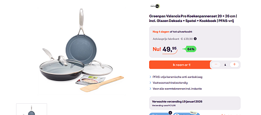 Greenpan Valencia Pro Koekenpannenset 20 + 26 cm | incl. Glazen Deksels + Spatel + Kookboek