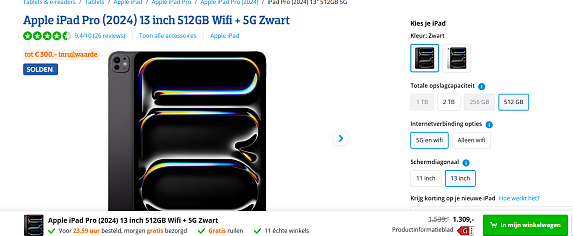 Apple iPad Pro (2024) 13 inch 512GB Wifi + 5G Zwart