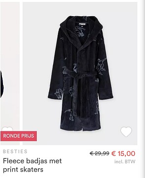 Fleece badjas met print skaters maat 128 -50%