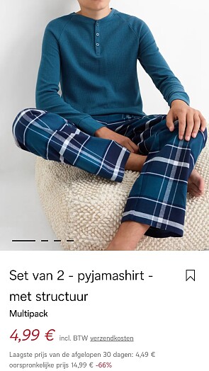 Set van 2 pyjamashirt met structuur Multipack maat 176 -66%