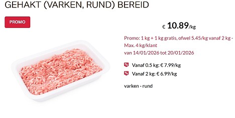 Promo op gehakt bij bon ap
