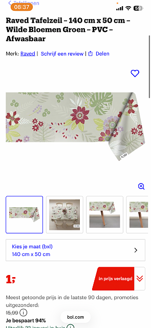 Bij Bol.com: Tafelkleed 140 x 50 cm : 1 euro