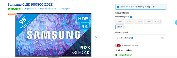 Hoge korting TV Samsung QLED 98Q80C (2023)