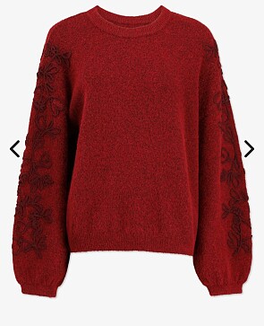 Bordeauxrood gebreide trui met broderie op mouw -60%