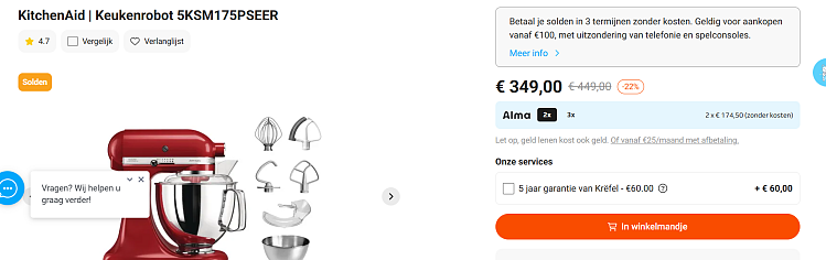 KitchenAid | Keukenrobot 5KSM175PSEER - laagte prijs ooit